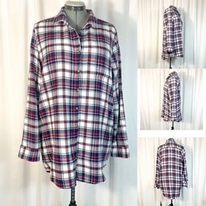 Free Press NWOT Sz L Red/White/Blue Plaid Sleep Shirt Front Button Closure